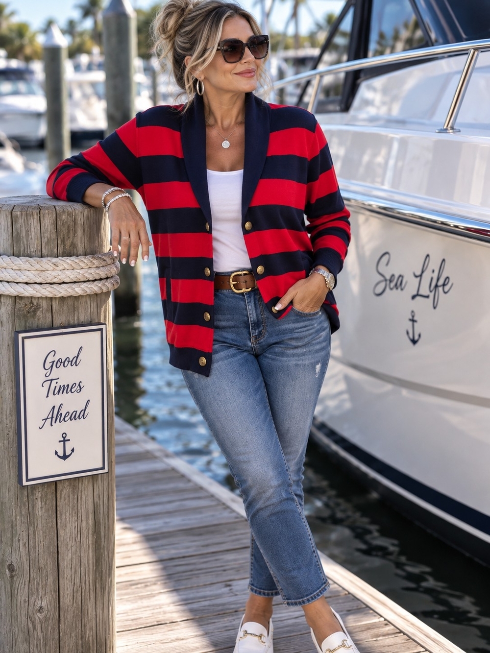 Tommy Hilfiger Red & Navy Striped Button-Front Cardigan